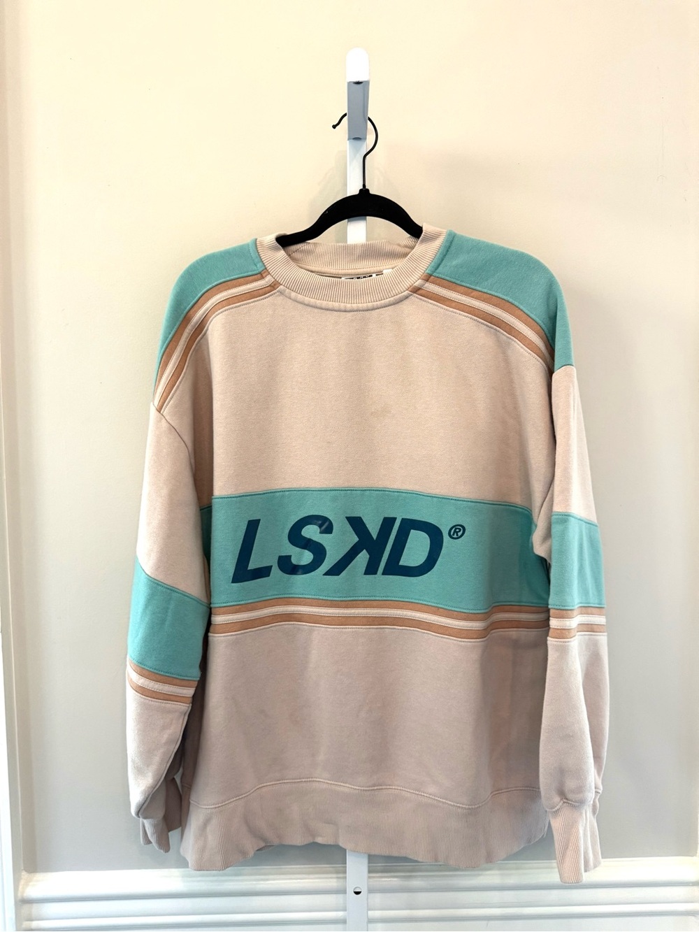 LSKD Unisex Oversized Crewneck Sweatshirt Cream Teal Colorblock S